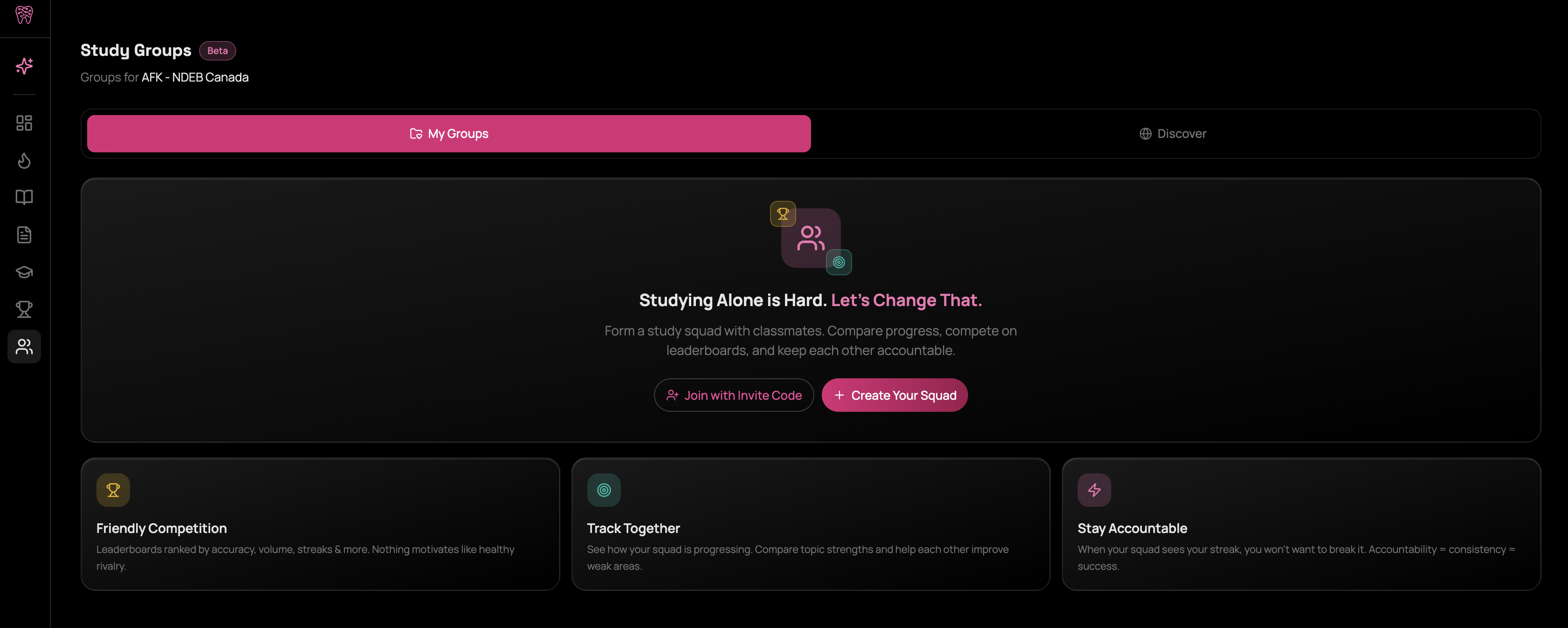 Study Groups welcome screen